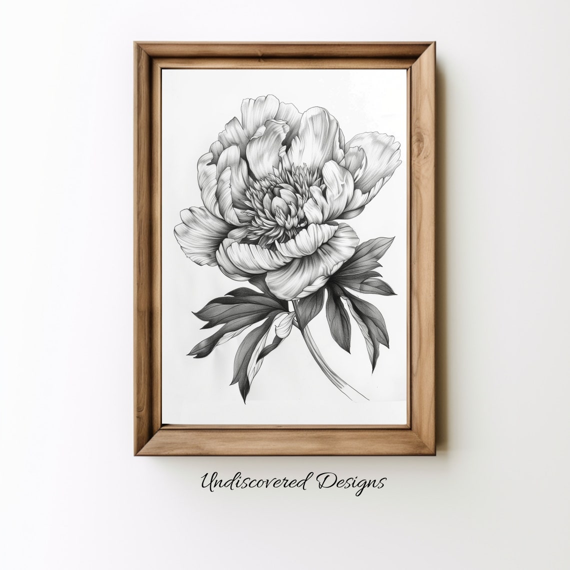 Lush Peony Blossom Vintage Pencil Sketch Botanical Flower Poster