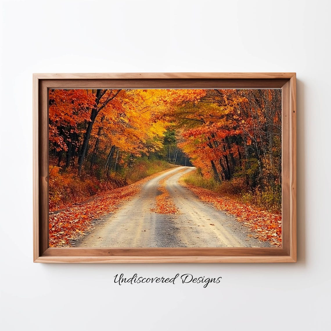 Fiery Red Autumn Canopy Over Winding Dirt Road Fall Colors Poster