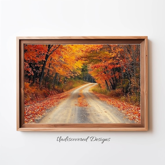 Fiery Red Autumn Canopy Over Winding Dirt Road Fall Colors Poster