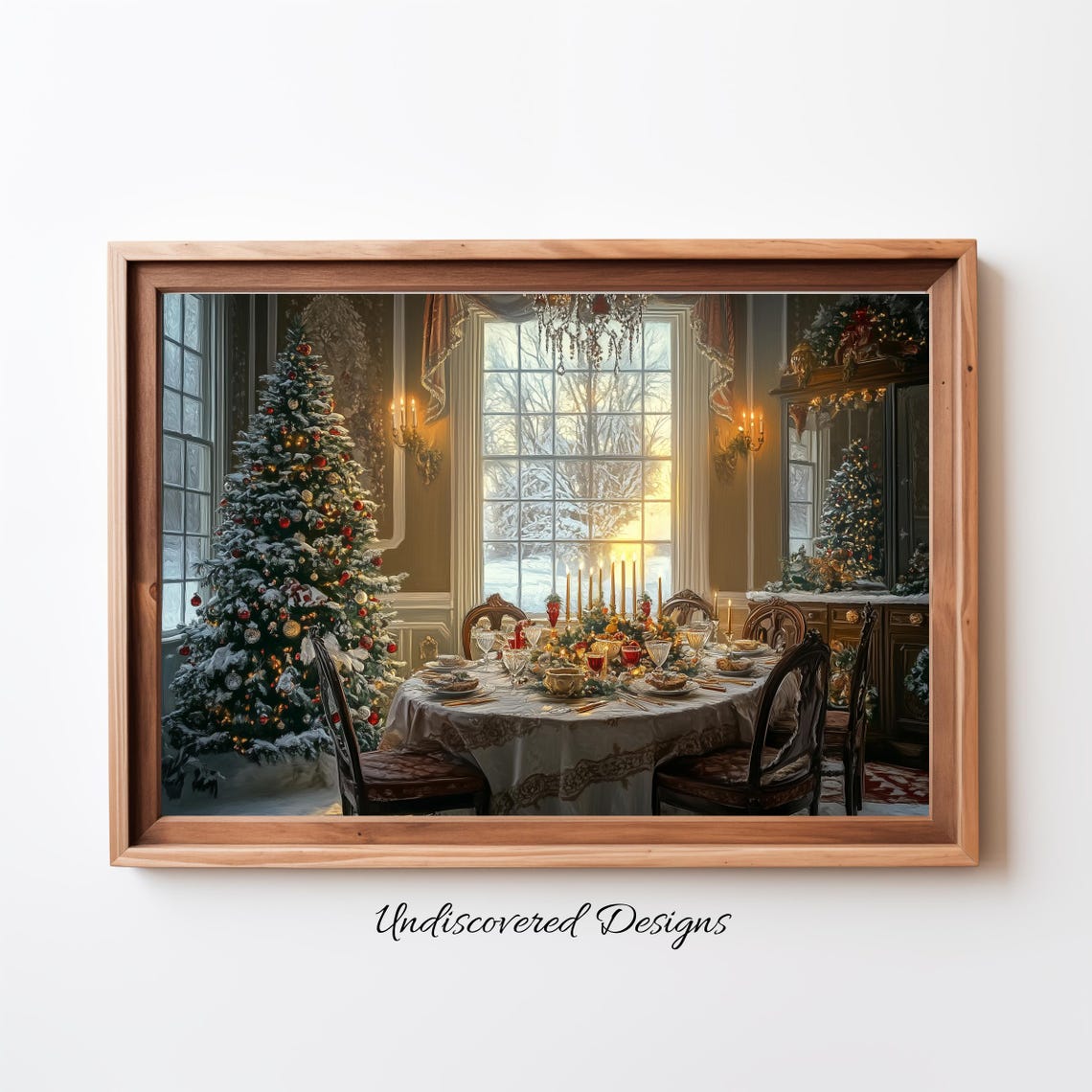 Vintage Christmas Dining Room Oil Painting Holiday Table Poster
