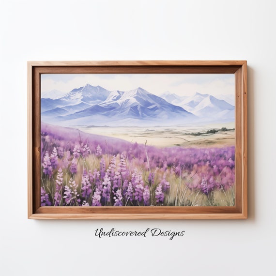 Mountain Lupin Landscape Painting Wall Art For Home Kitchen Decor