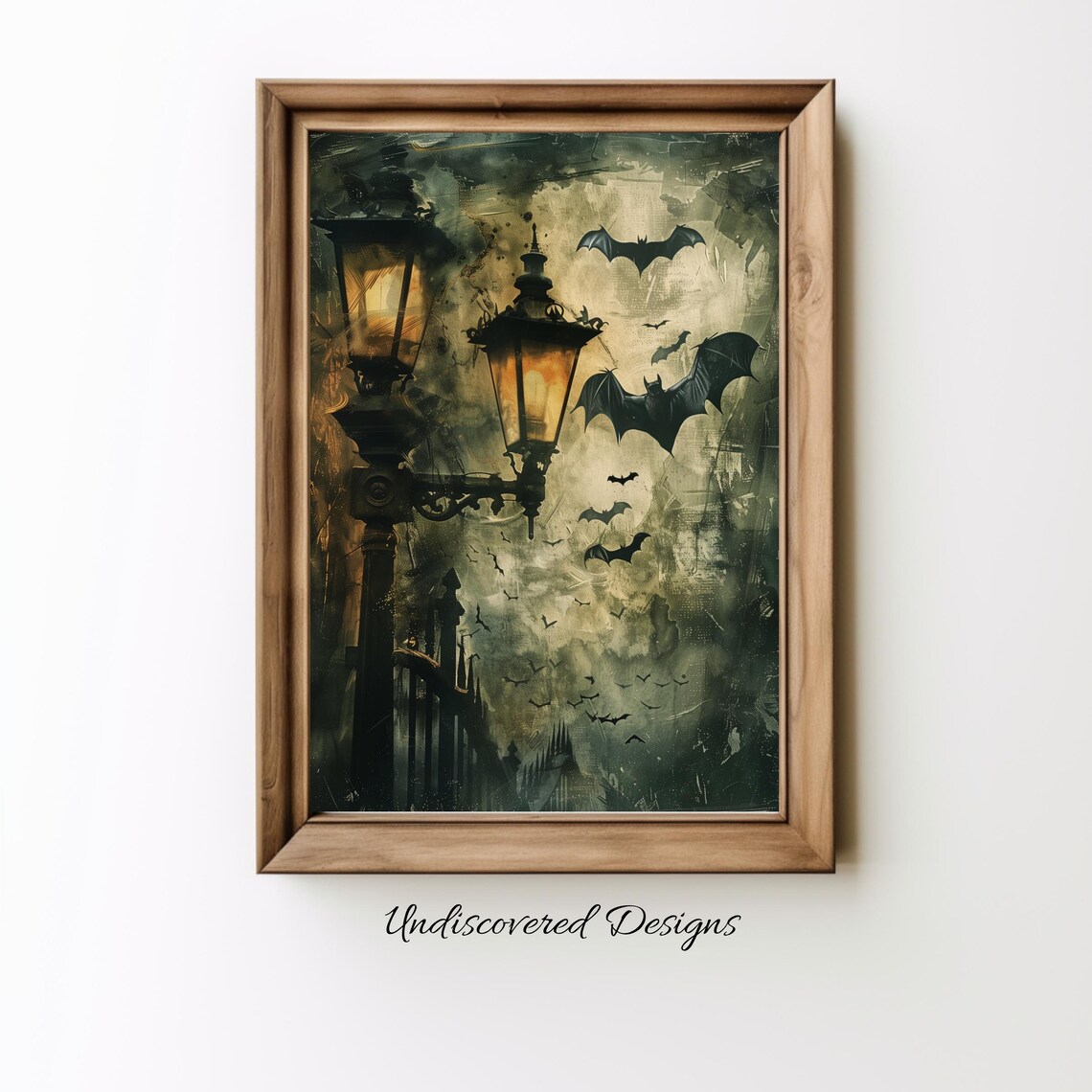 Glowing Victorian Street Lamp Bats Spooky Halloween Night Poster