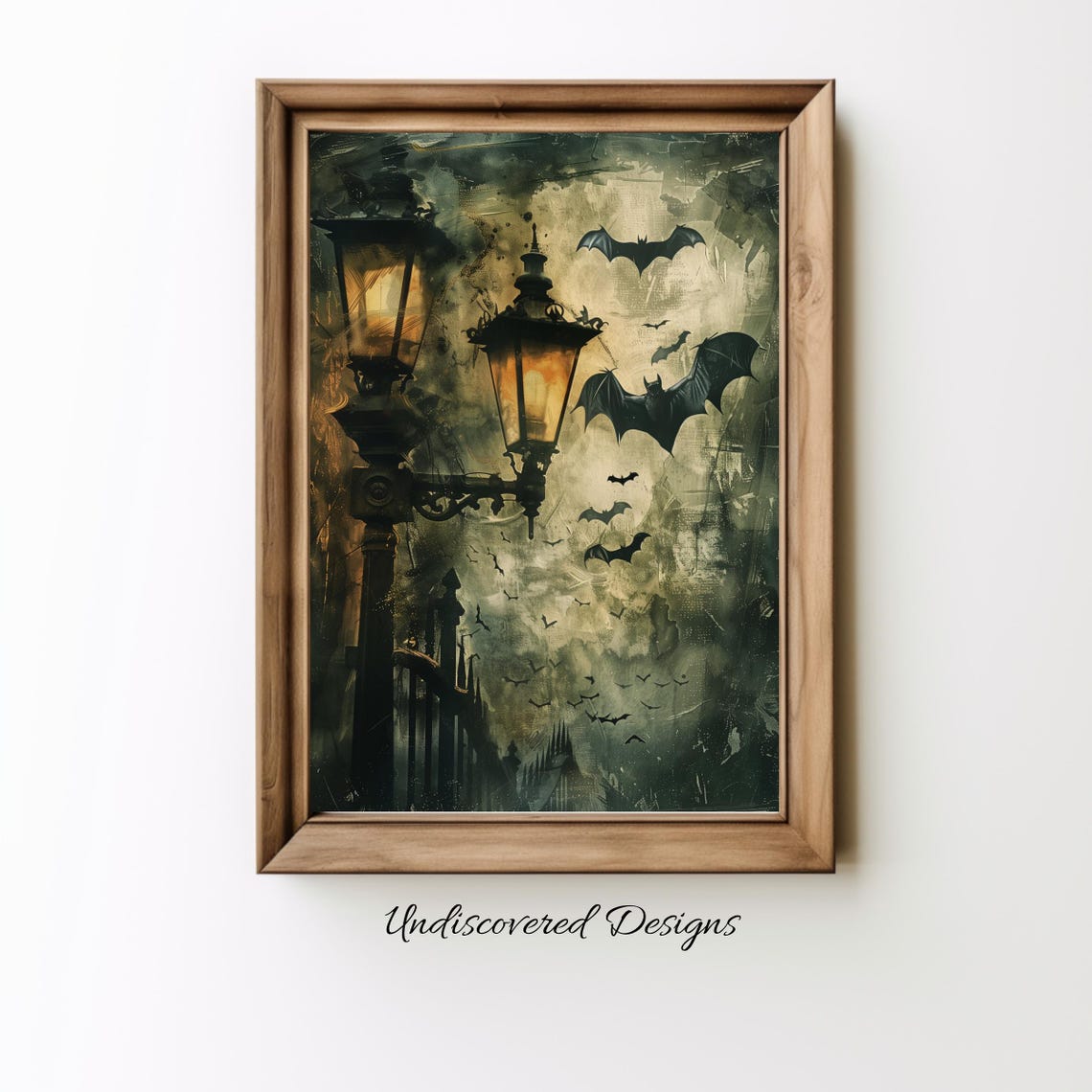Victorian Street Lamp With Bats Spooky Halloween Art Dcor Wall Vintage Prints Oil Painting