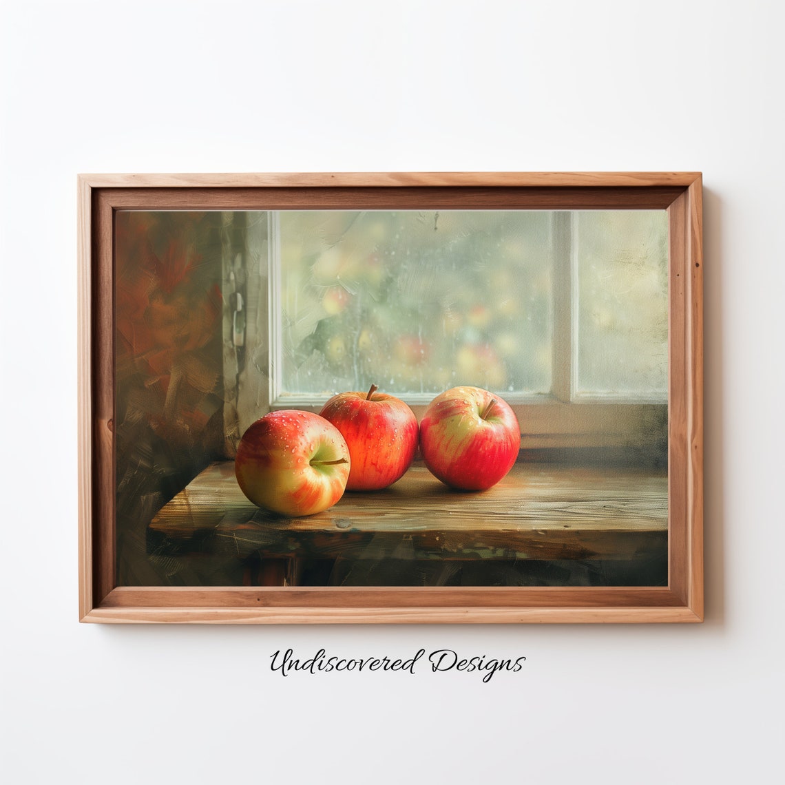 Three Fresh Red Apples Still Life On Rustic Windowsill Art Poster