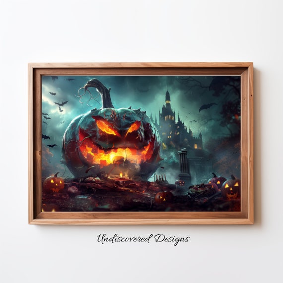 Spooky Jackolantern Halloween Art Dcor Wall Vintage Prints Oil Painting