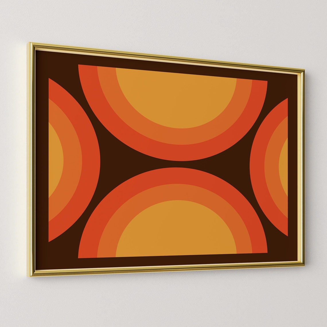 Retro 70s Geometric Half Circle Arc Pattern Abstract Wall Poster