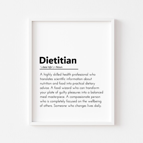 Dietitian Definition Nutrition Gift Wall Art Minimalist Typography Decor