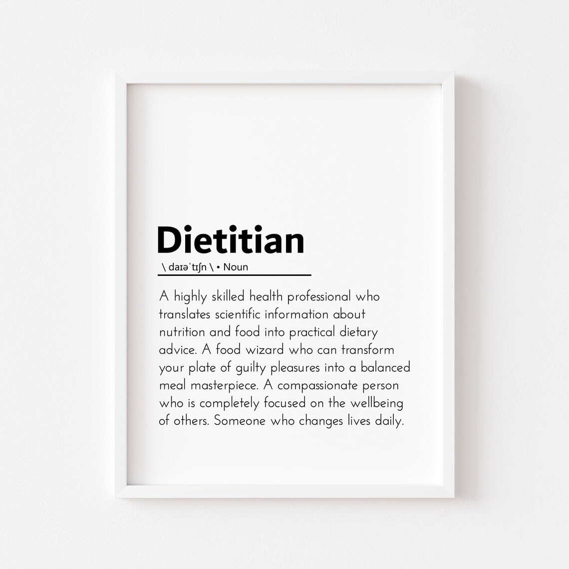 Dietitian Definition Nutrition Gift Wall Art Minimalist Typography Decor