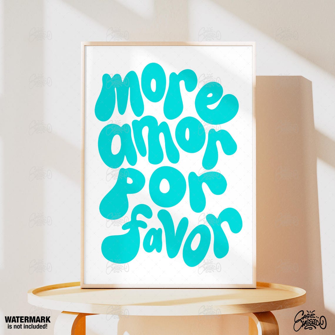 More Amor Por Favor Turquoise Bubble Letter Typography Wall Poster