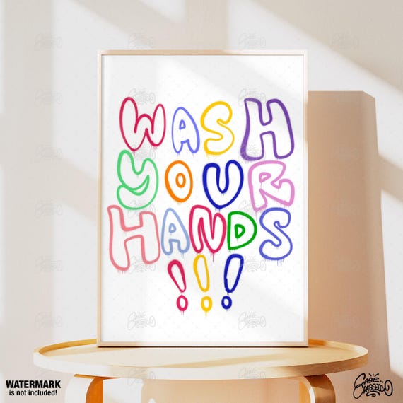 Wash Your Hands Art Print Funny Colorful Bathroom Poster