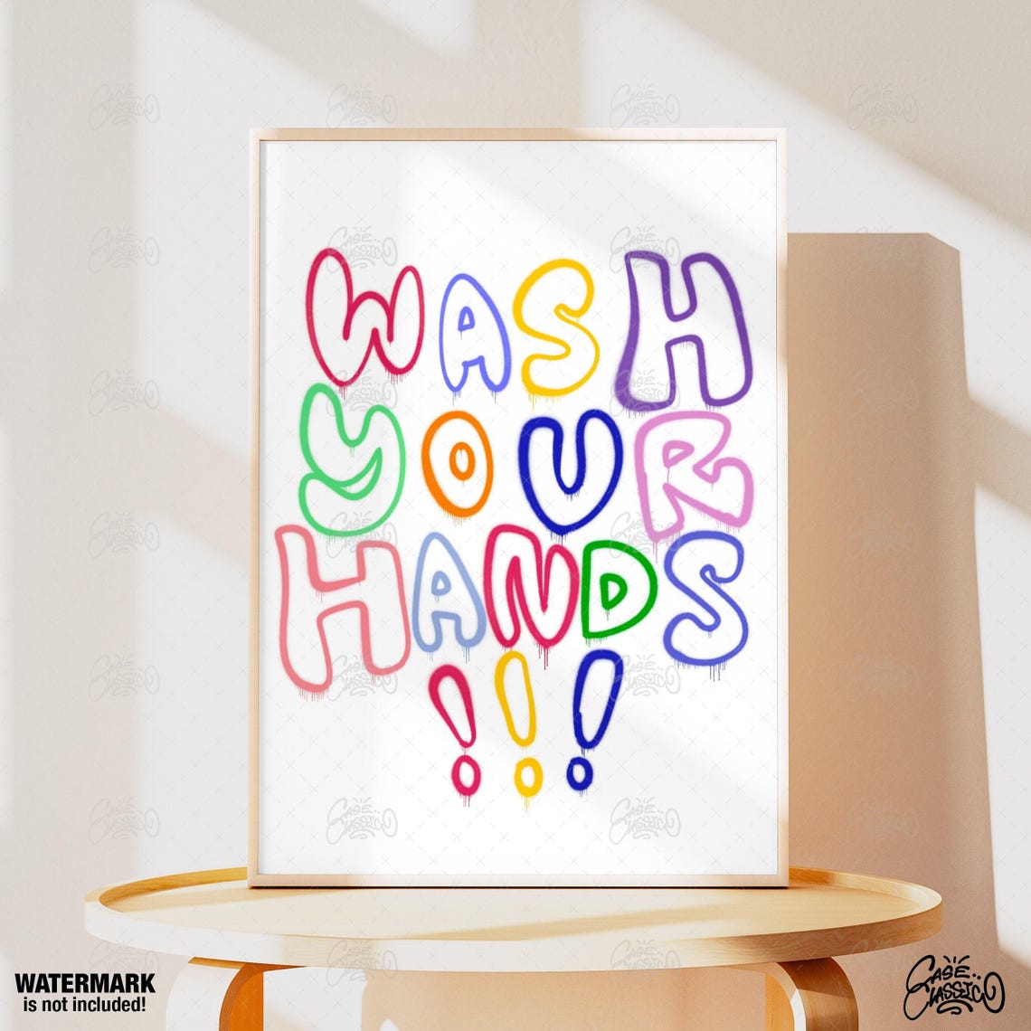 Wash Your Hands Art Print Funny Colorful Bathroom Poster