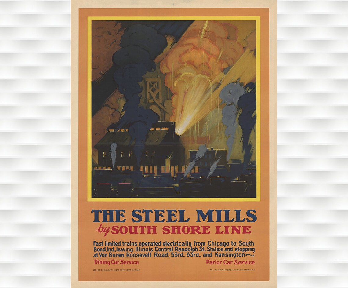 The Steel Mills South Shore Line Vintage Railway Indiana Night Poster