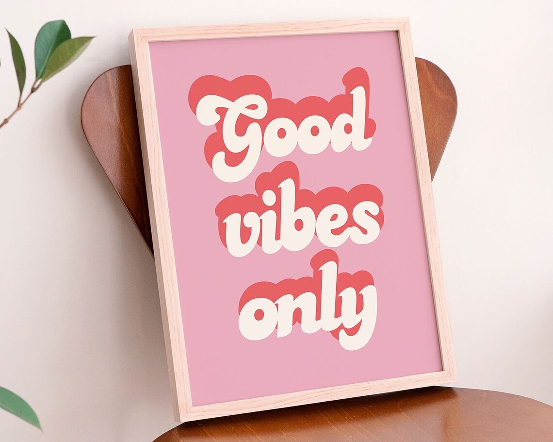 Good Vibes Only Retro Groovy Typography Pink Dorm Room Poster