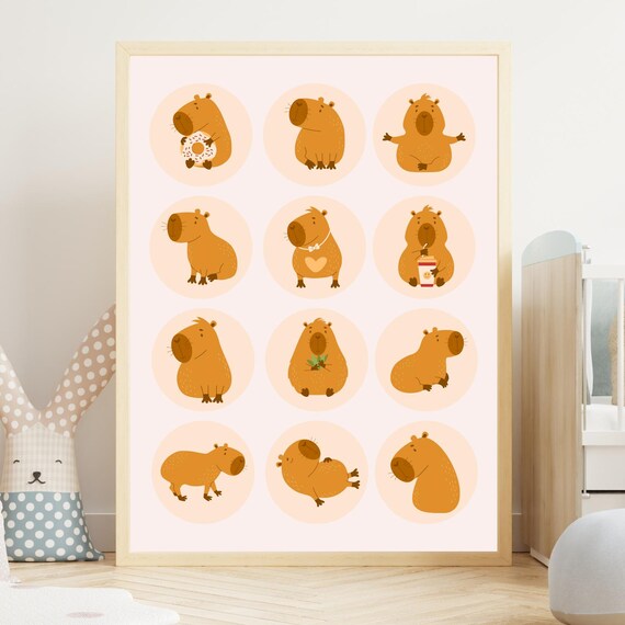 Cute Capybara Grid Illustration Nursery Minimalist Kids Wall Art