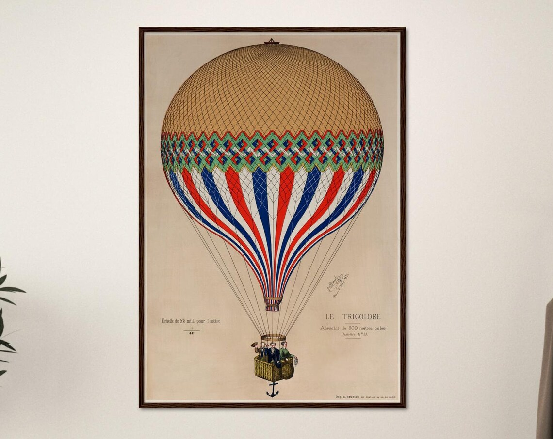 Hot Air Balloon Print, Vintage French Home Decor