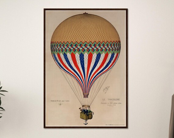 Hot Air Balloon Print, Vintage French Home Decor