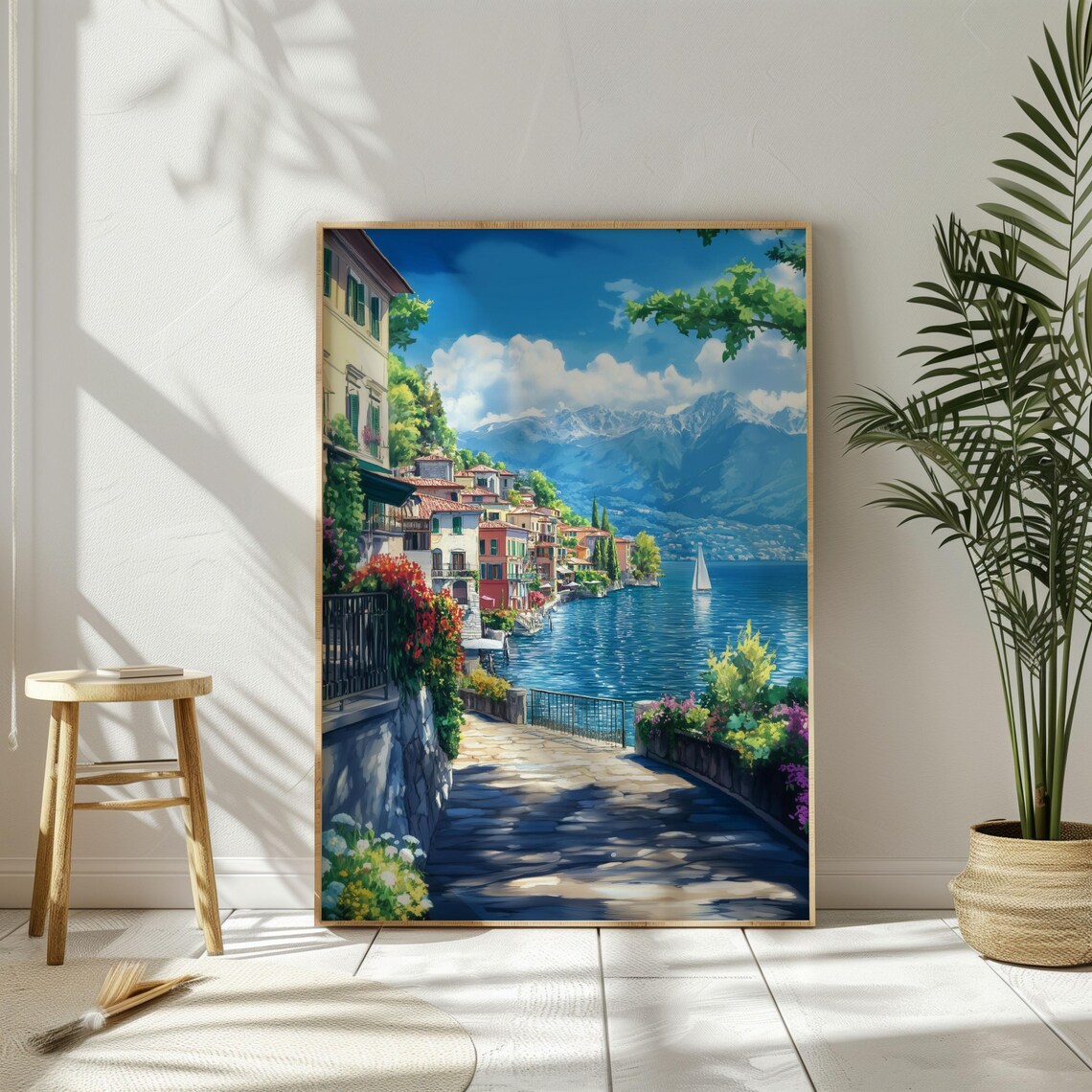 Lake Como Watercolor Travel Poster, Italy City Art