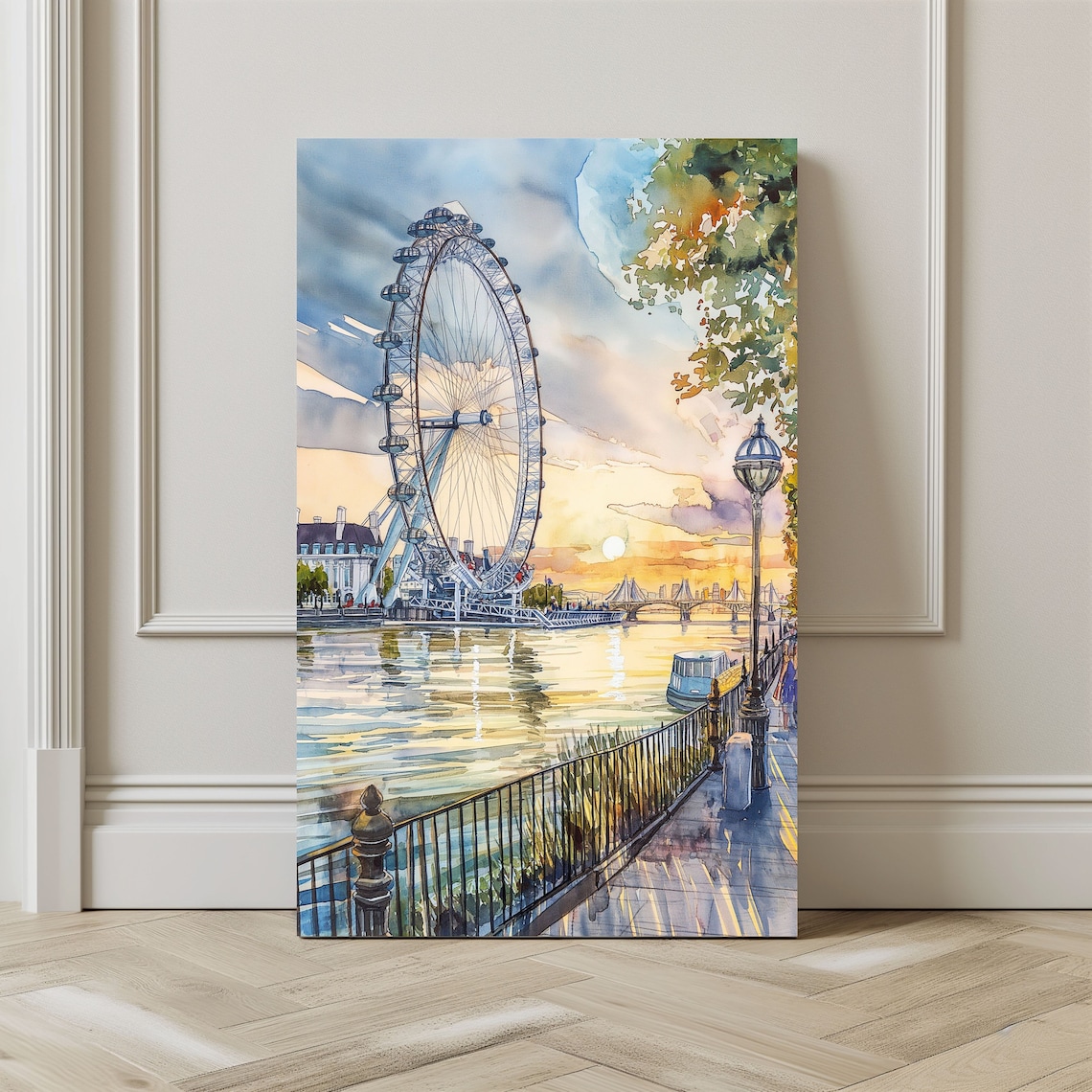 Watercolor London Eye Wall Art Travel Poster New Home Gift London Eye Travel Poster Instant England Print