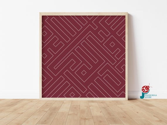 Burgundy Red Modern Geometric Wall Art I Minimalist Boho Line Wall Decor Poster I Living Room Gift Jpg Home Decor Print