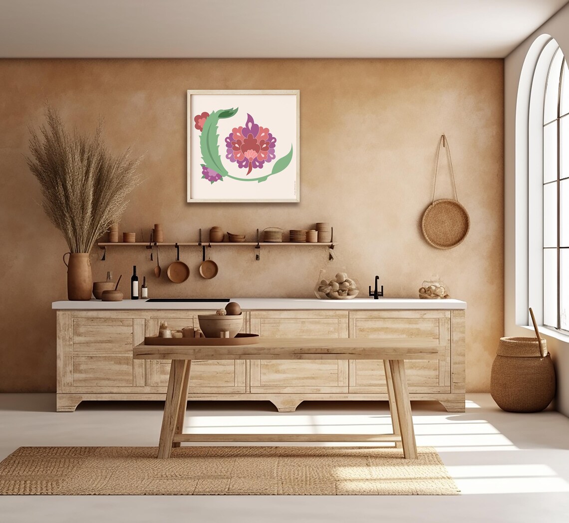 Elegant Floral Wall Art I Pink And Green Flower Poster I Living Room Gift Jpg Home Decor Print I Square Flower Home Gift - Image 2