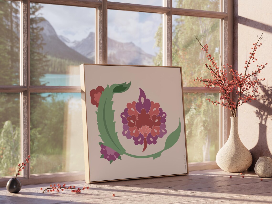 Elegant Floral Wall Art I Pink And Green Flower Poster I Living Room Gift Jpg Home Decor Print I Square Flower Home Gift - Image 3