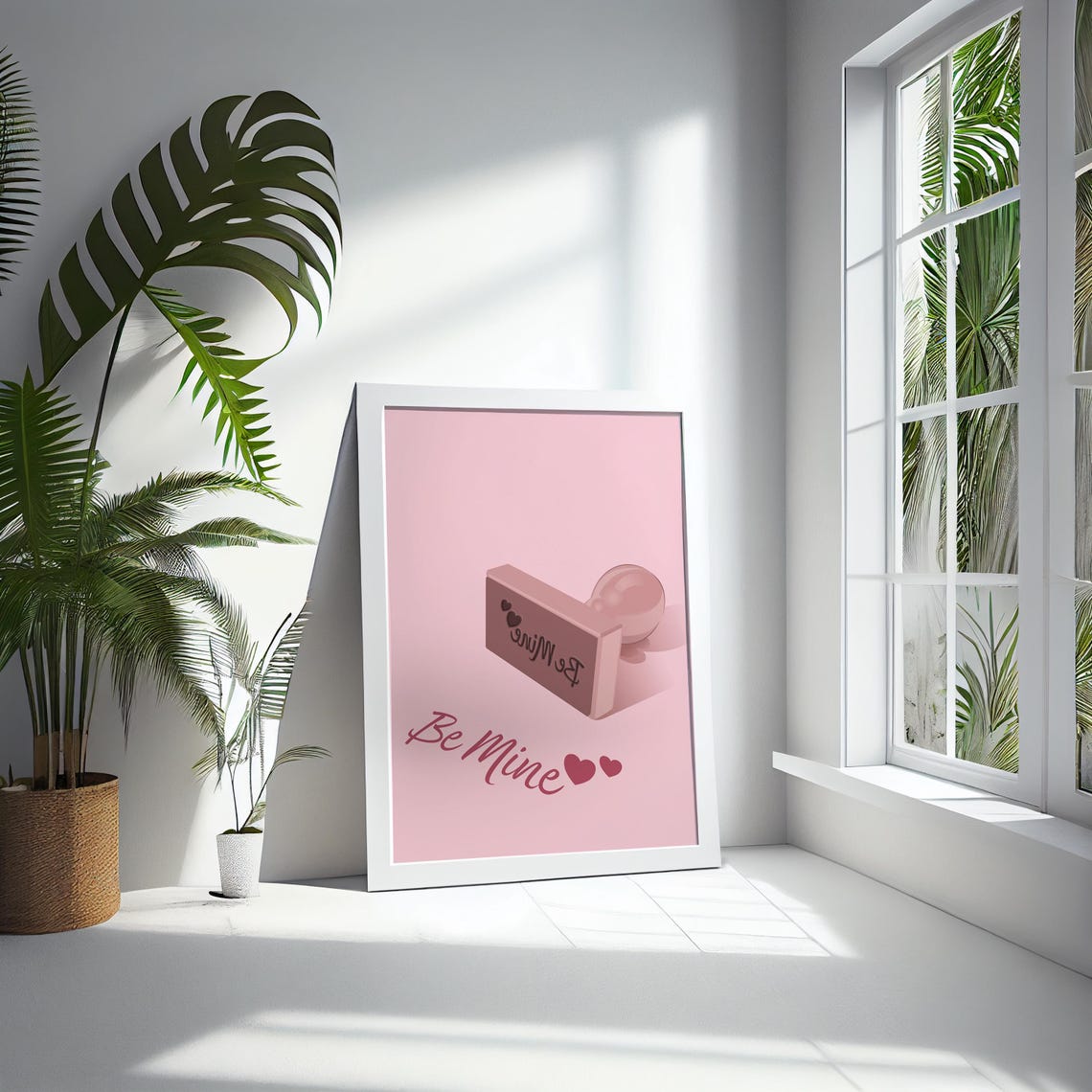 Be Mine Pink Rubber Stamp with Hearts Script on Blush Poster - Image 5