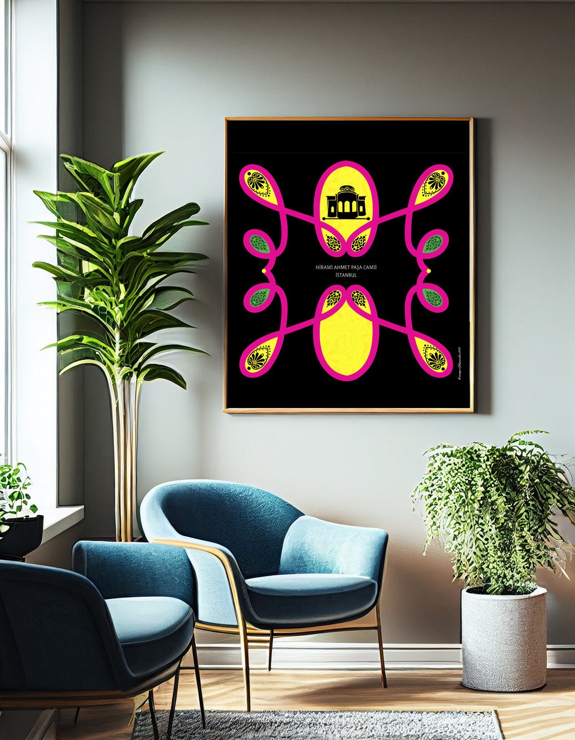 Mosque Wall Art Mosque Poster Colourful Geometric Wall Decor Square Islamic Wall Prints - Image 2