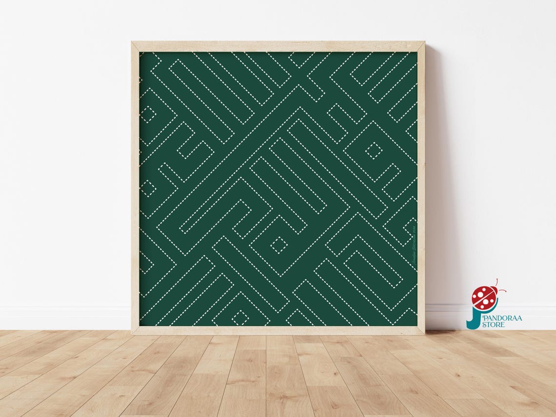 Green Emerald White Dashed Square Geometric Calligraphy Poster