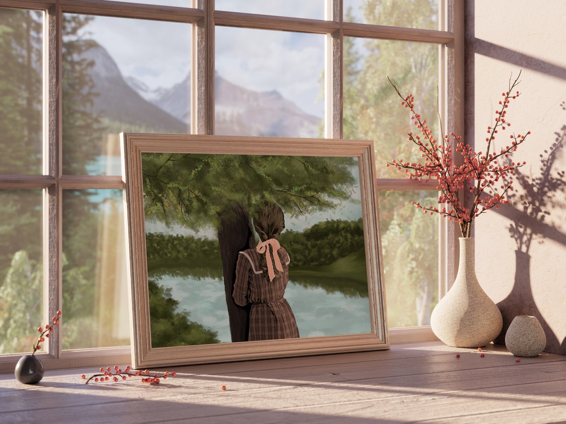 Girl And Lake Wall Art Forest Landscape Wall Decor Jpg Modern Art - Image 3