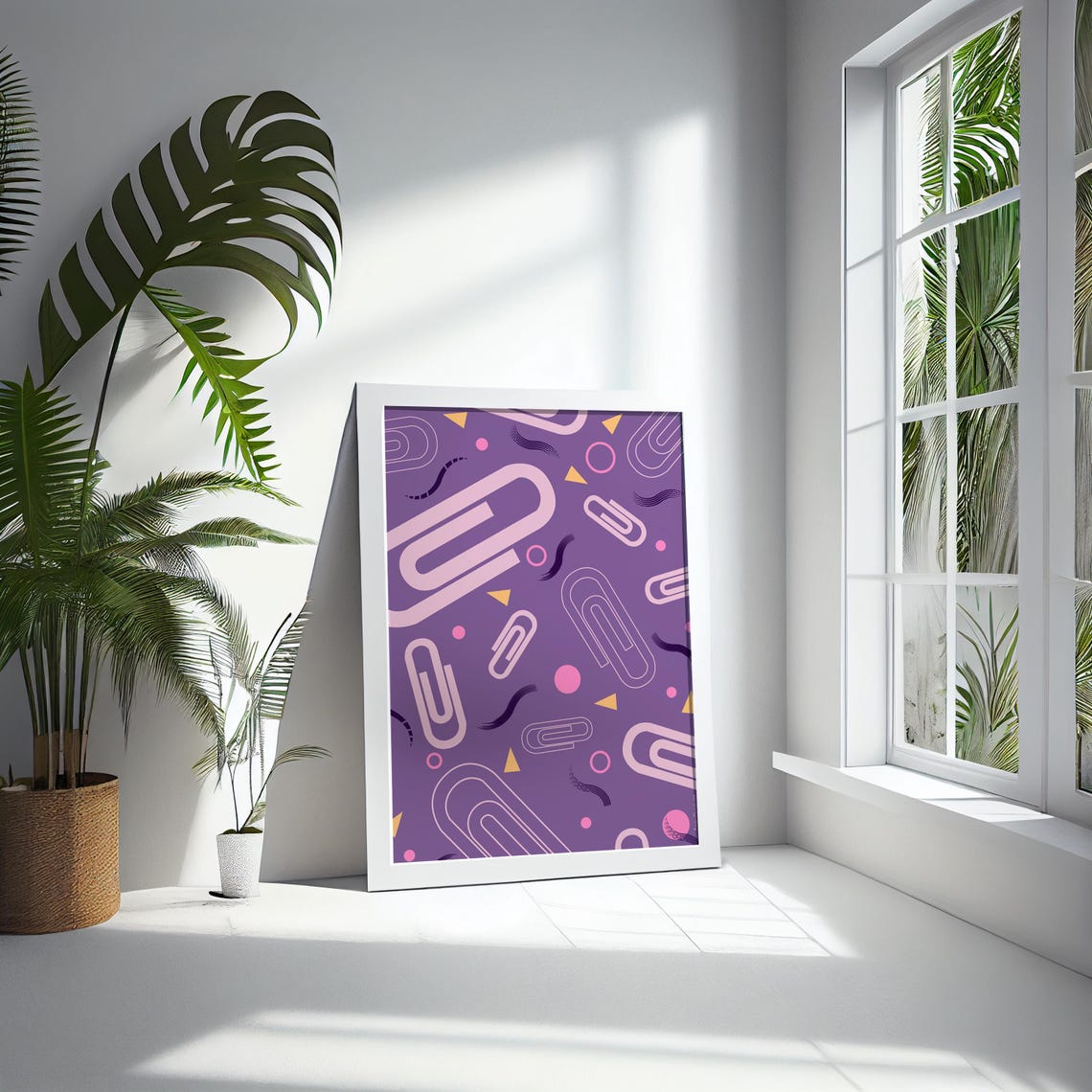 Purple Abstract Paperclip Shapes Pink Dots Playful Geometric Print - Image 5