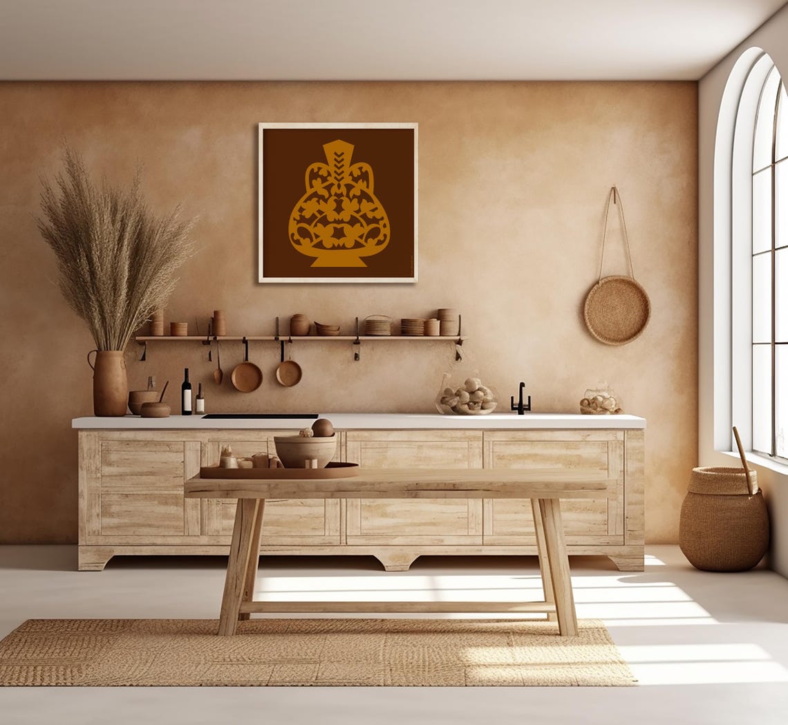 Ornamental Brown Gold Vase Silhouette Turkish Pattern Wall Art Print - Image 2