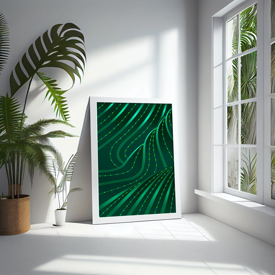Curved Line Boho Wall Art Green Line Geometric Wall Decor Jpg Modern Print - Image 2
