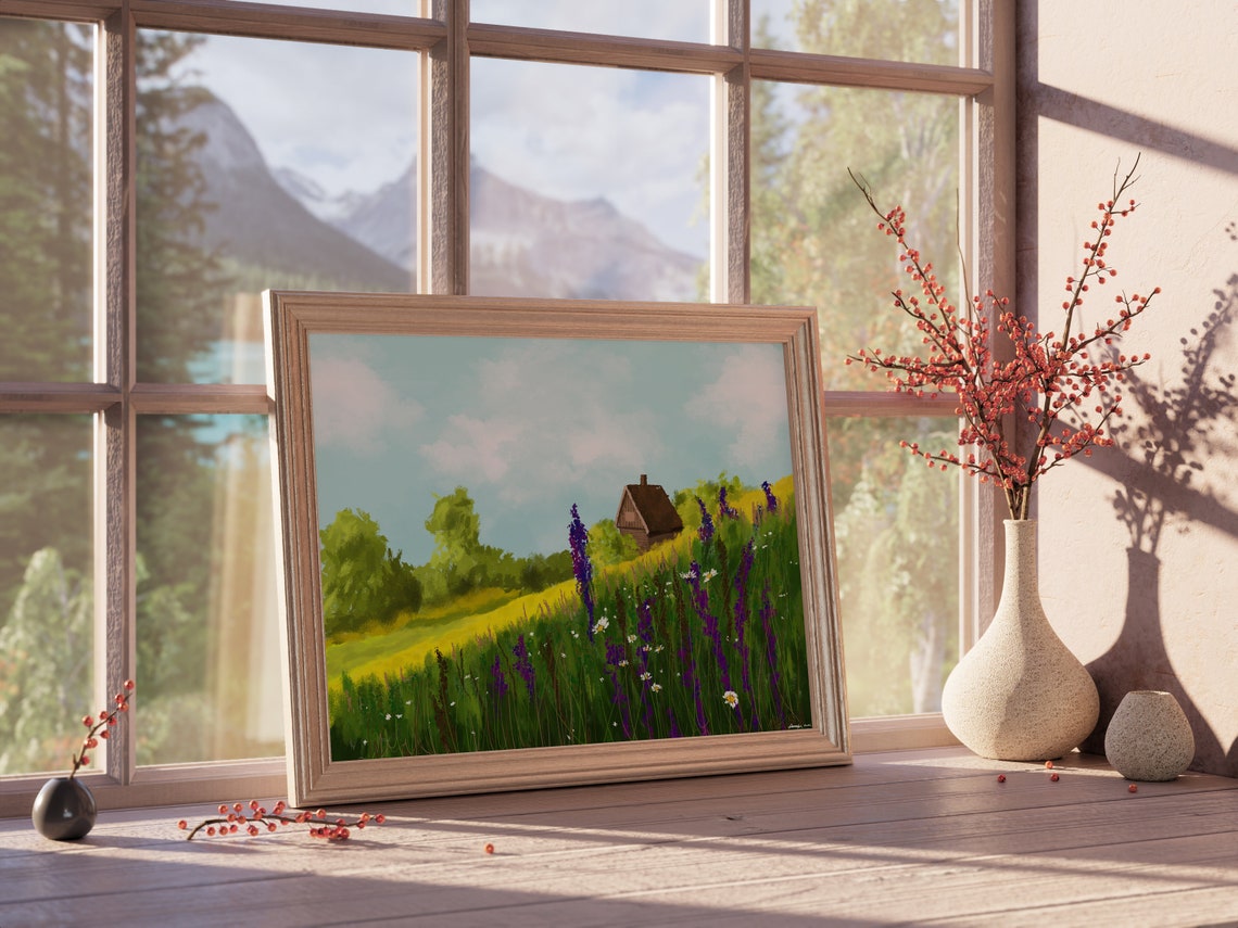 Green Pastoral Wall Art Farmhouse Antique Wall Decor Jpg Poster Art Landscape Oil Painting - Image 5
