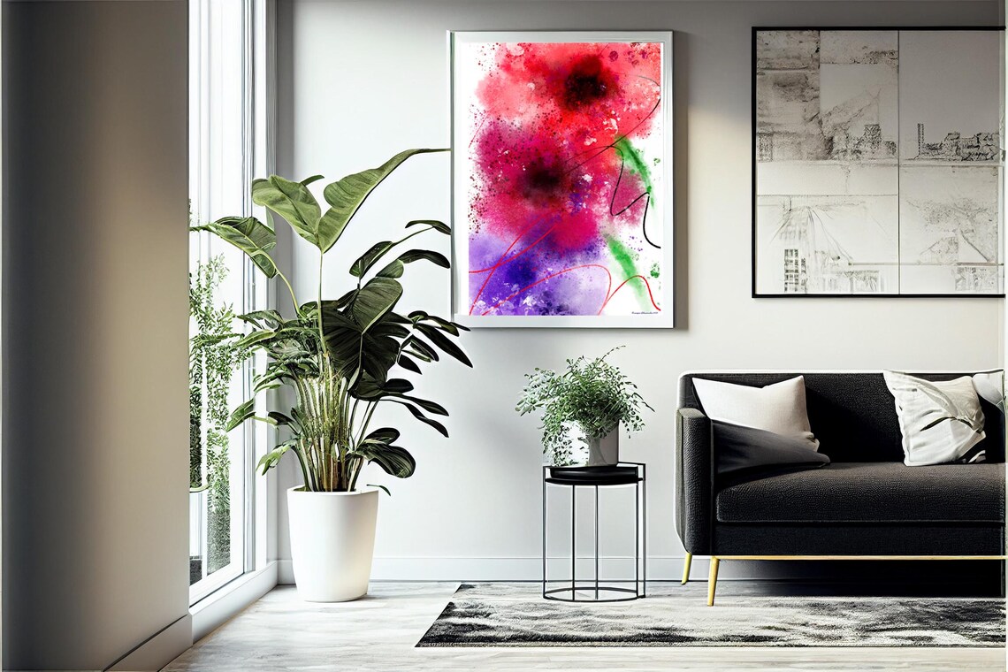 Colorful Abstract Flower Poster, Floral Watercolor Print - Image 4