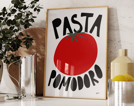 Tomato Poster Spaghetti Wall Art Kitchen Prints Mid Century Modern Apartment Decor Funky Cute
