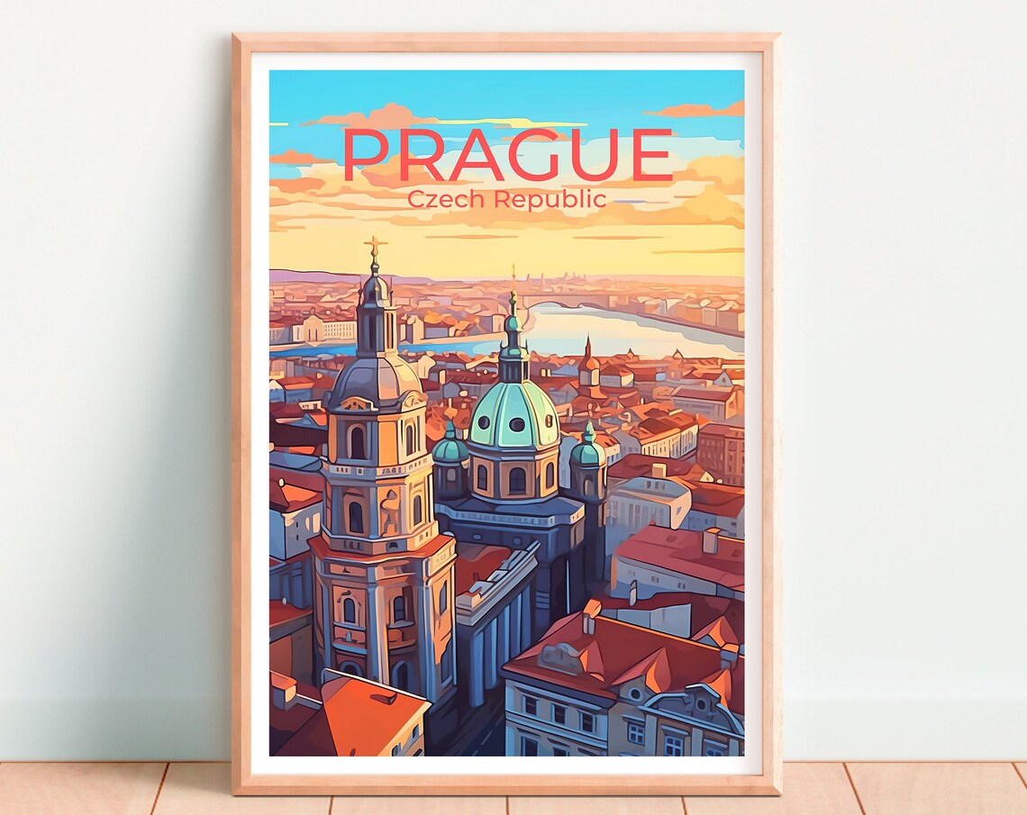 Prague Czech Republic Old Town Church Domes Golden Hour Travel Poster - Image 4