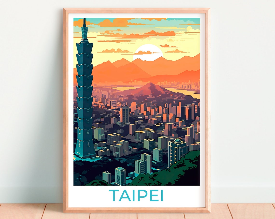 Taipei Taiwan 101 Tower City Skyline Sunset Mountain View Poster - Image 4