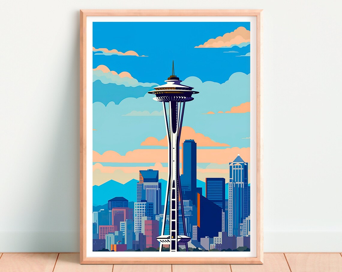Seattle Skyline Travel Poster, Space Needle Art Print - Image 4