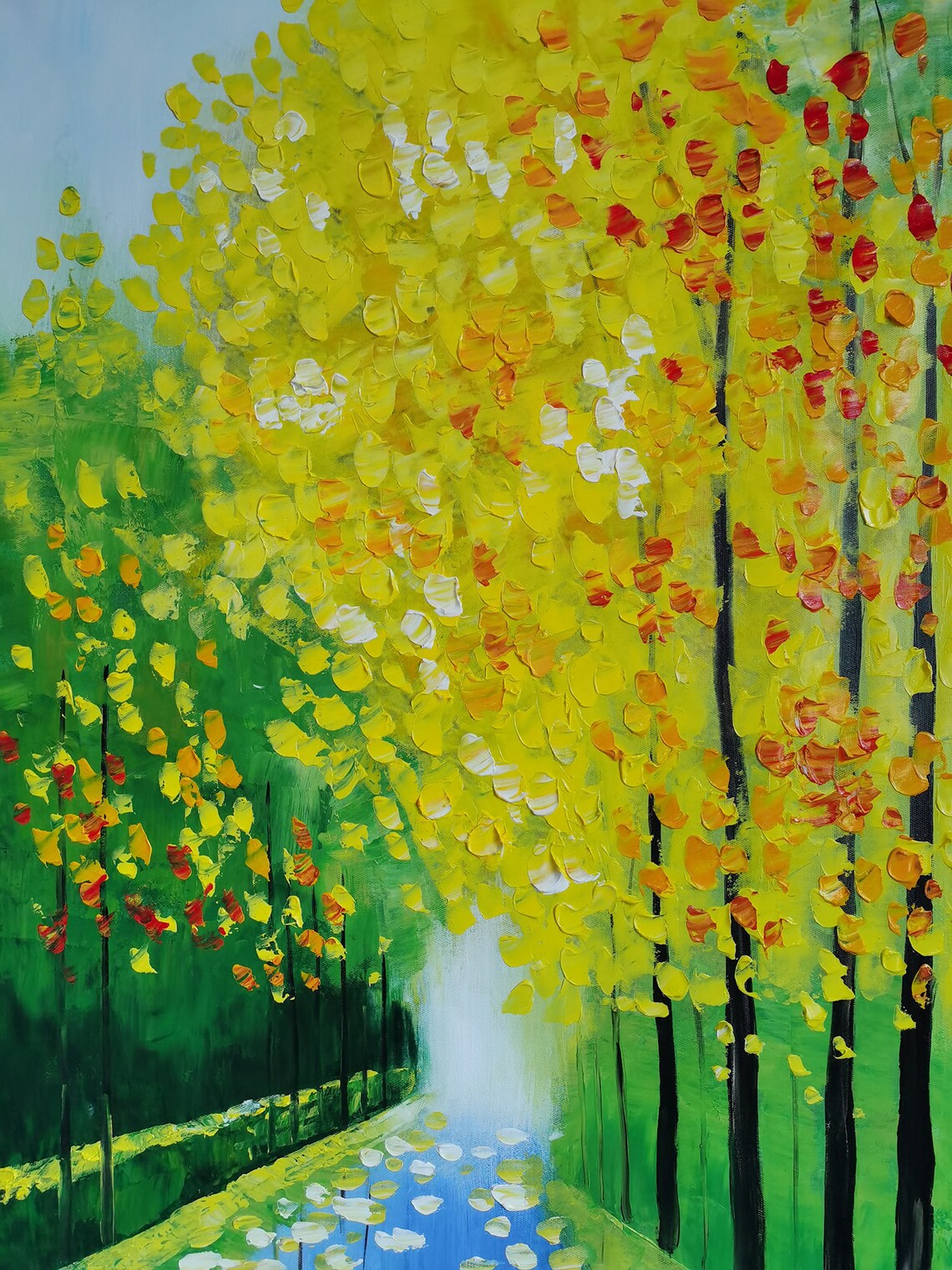 Hand Painted Forest Landscape Oil Painting On Green Yellow Abstract Painting Large Wall Art For Living Room Wall Decor Spiritual Art - Image 2