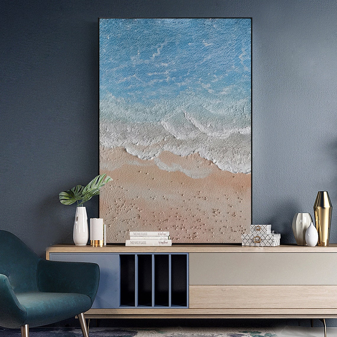 Aerial Beach Waves Minimalist Textured Ocean Coastline Poster - Image 6
