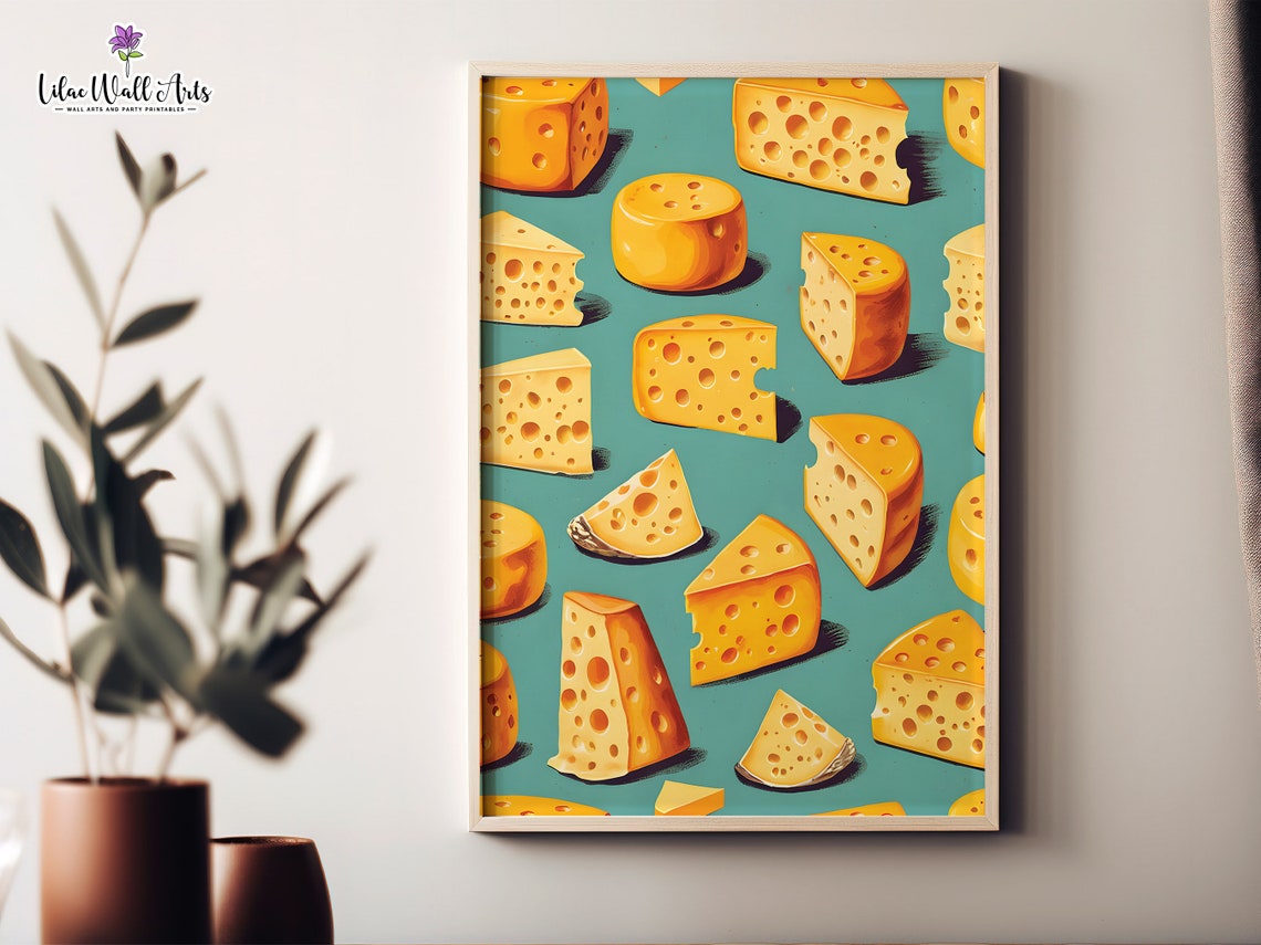 Retro Swiss Cheese Pattern Kitchen Poster Teal Food Lover Wall Decor - Image 6