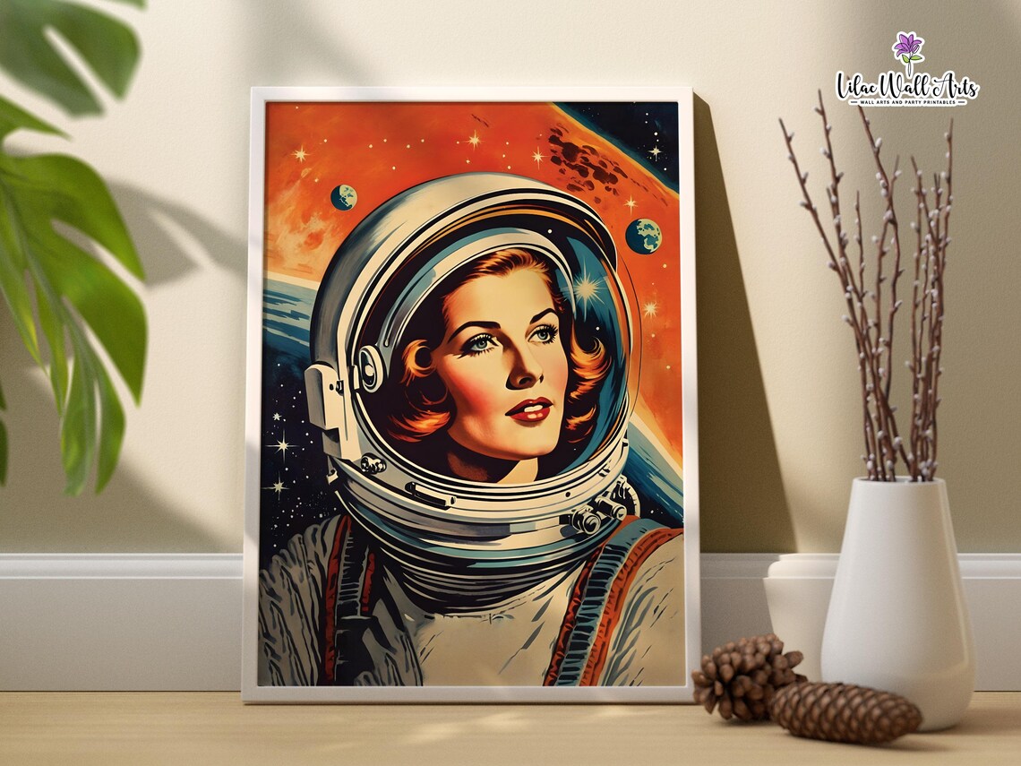 Retro Space Girl Female Astronaut Cosmic Pinup Sci Fi Adventure Poster - Image 2