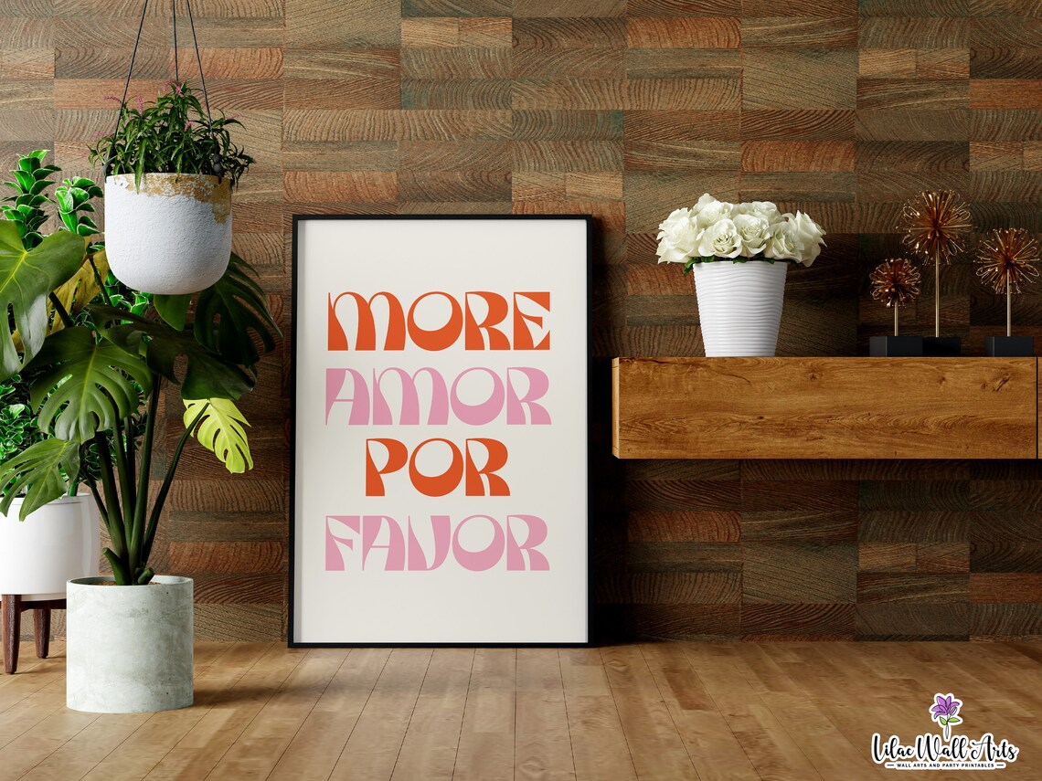 More Amor Por Favor Retro Groovy Orange Pink Love Quote Poster - Image 2