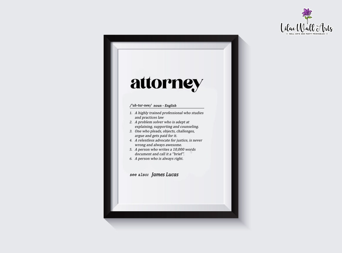Attorney Definition Funny Lawyer Dictionary Art Typography Poster - Image 3
