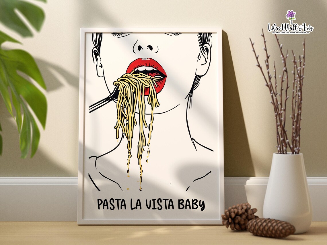 Pasta La Vista Baby Woman Eating Spaghetti Funny Food Poster - Image 2