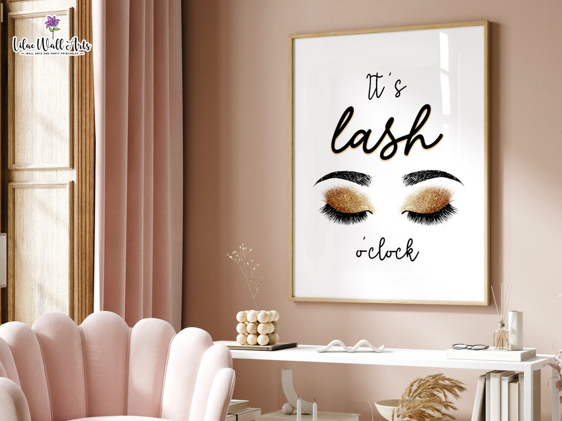 Its Lash Oclock Gold Glitter Eye Illustration Glam Salon Decor Poster - Image 4