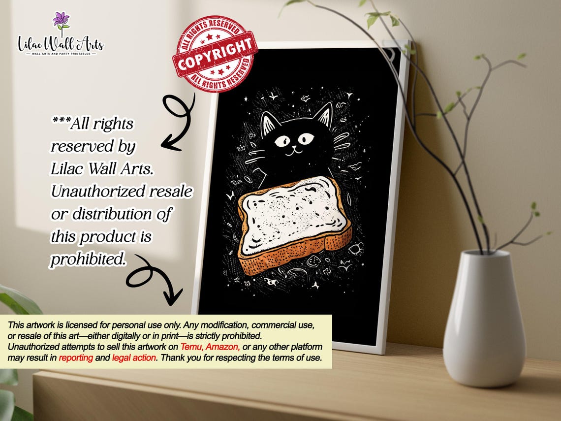 Black Cat Toast Funny Kitchen Poster Quirky Cat Art Bread Decor - Image 5