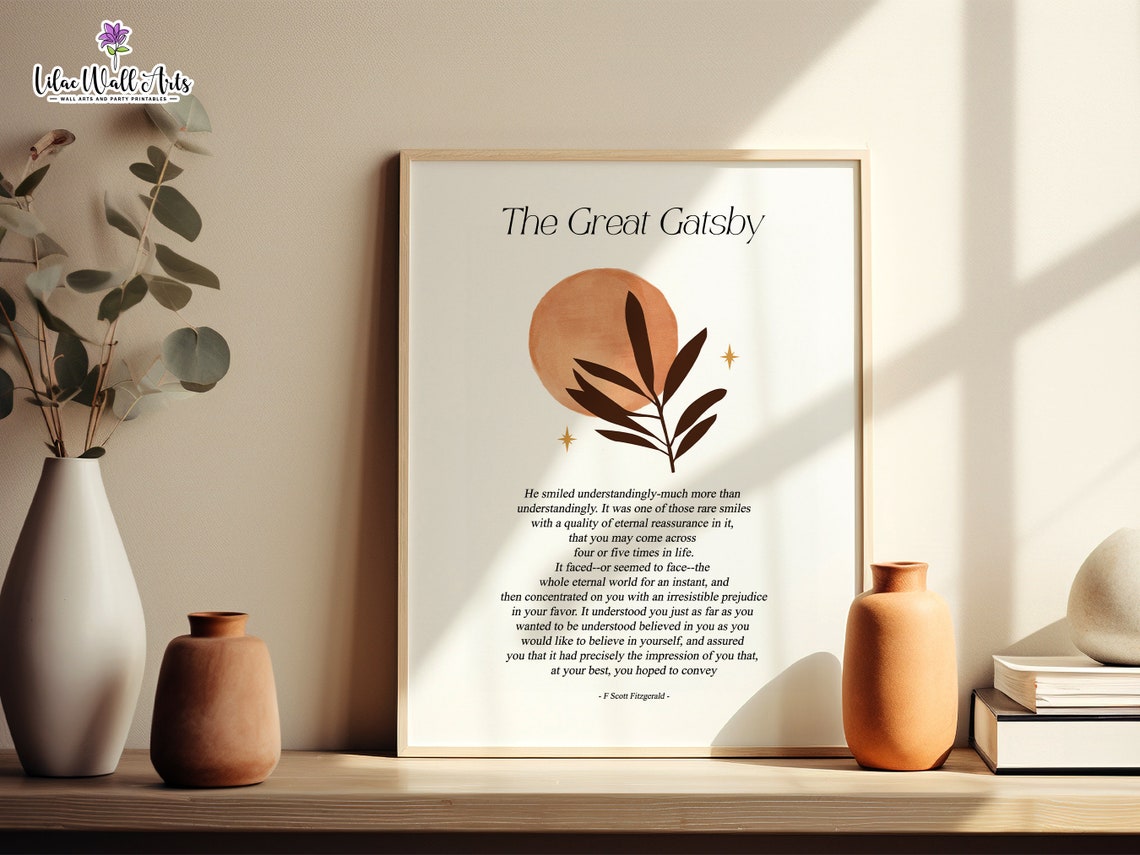 The Great Gatsby F Scott Fitzgerald Boho Quote Literature Wall Art