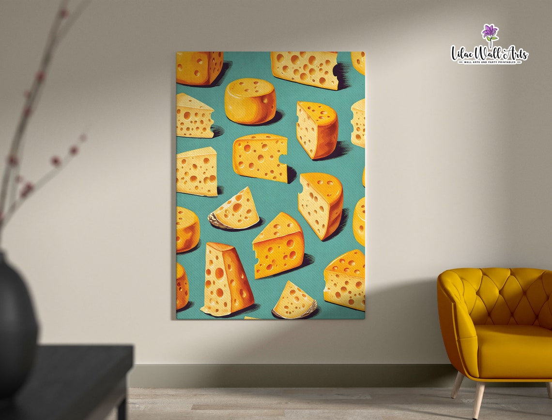 Retro Swiss Cheese Pattern Kitchen Poster Teal Food Lover Wall Decor - Image 3