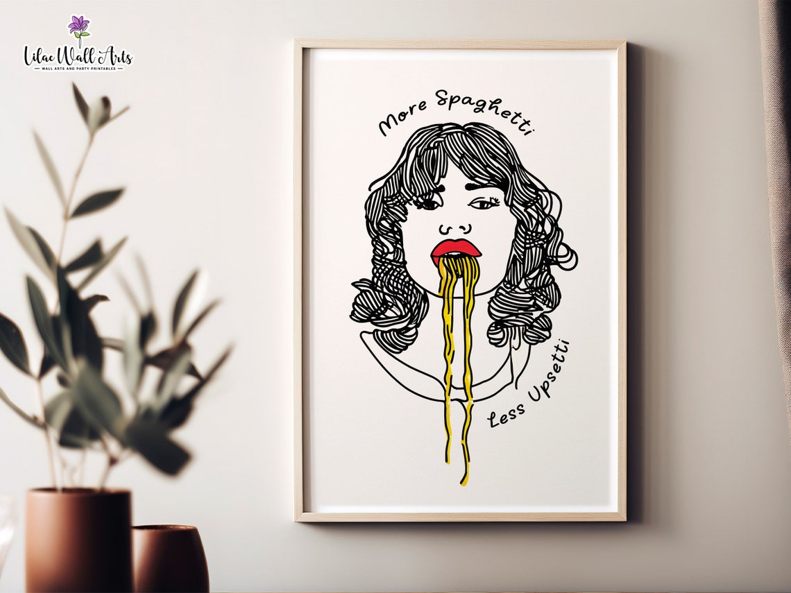 More Spaghetti Less Upsetti Funny Pasta Poster Kitchen Humor Decor